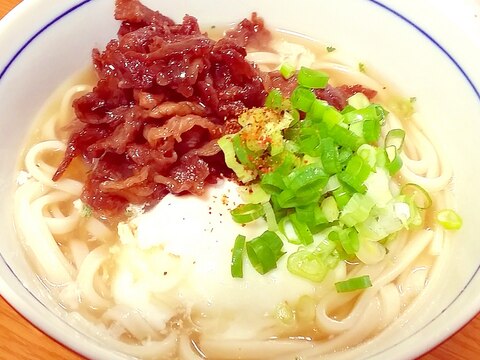 スタミナつけよう！甘辛牛肉温玉うどん☆